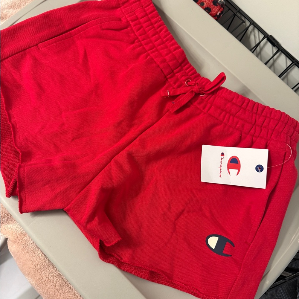 Champion Red Women's Athletic Shorts with Logo